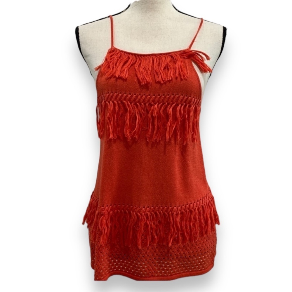 Townsen fringe knit eyelet tank top burnt red orange New Nordstrom Size XS BOHO